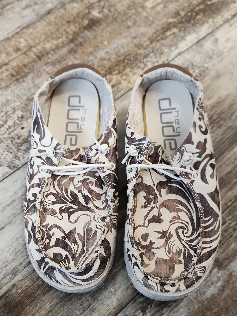 Hey Dude Brown and White Floral Canvas Slip-On Shoes